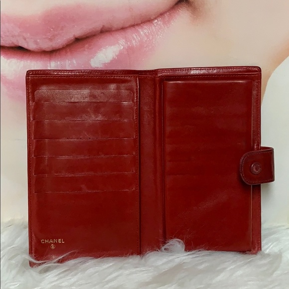 Chanel red bifold wallet with kiss lock coin purse - Picture 3 of 9